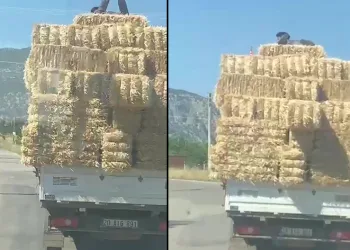 Saman yüklü römorkta tehlikeli yolculuk