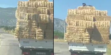 Saman yüklü römorkta tehlikeli yolculuk