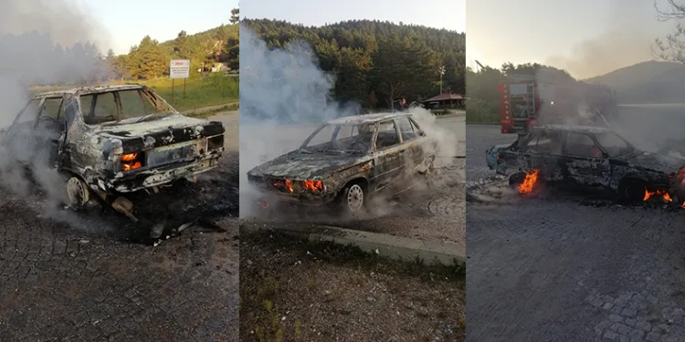 Park halindeki otomobil alevlere teslim oldu