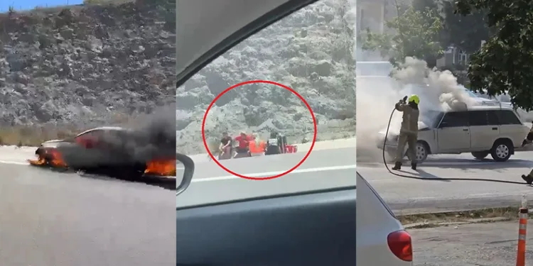 Bursa’da otomobil seyir halindeyken alev topuna döndü