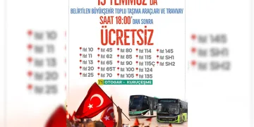 Demokrasi ve milli birlik gününde ücretsiz ulaşım