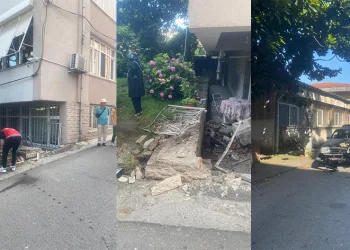 Otomobil bahçe duvarını yıktı