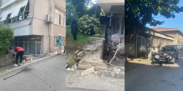 Otomobil bahçe duvarını yıktı