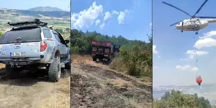 Bursa’da yangına off-road araçlarıyla müdahale