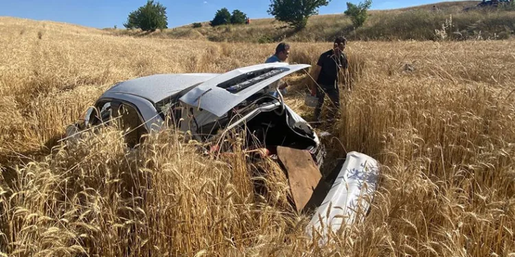 Direksiyon hakimiyetini kaybedip tarlaya uçtular