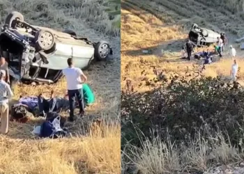 Polis memuru ailesiyle kaza yaptı