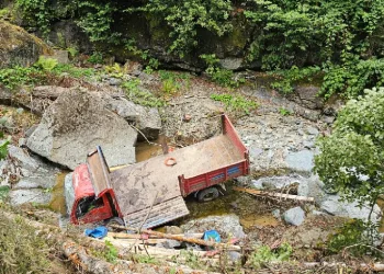 Rize’de kamyonet dereye yuvarlandı