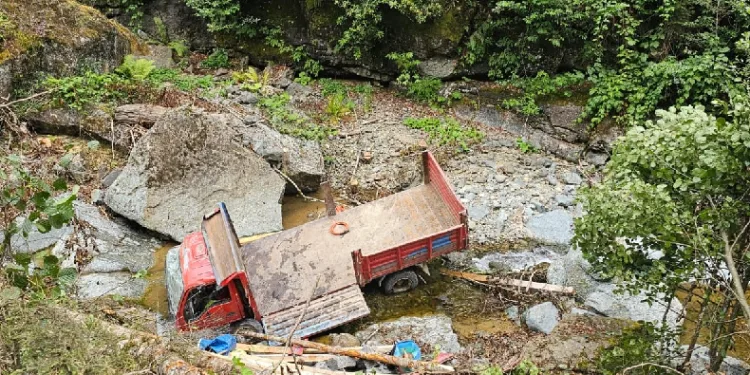 Rize’de kamyonet dereye yuvarlandı