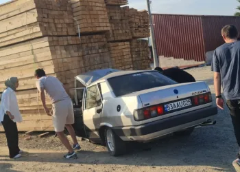 Otomobil kereste yığınına çarptı