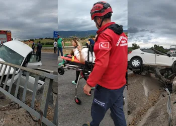 Bursa’da kontrolden çıkan araç refüje girdi