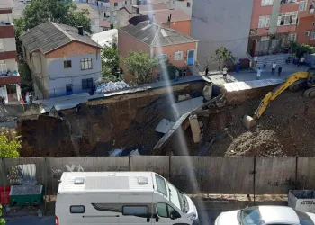 Sarıyer’de yol çöktü, sokak kaydı