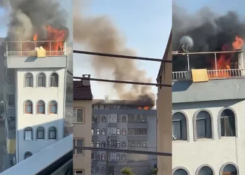 Bursa’da 5 katlı binanın çatısında yangın çıktı