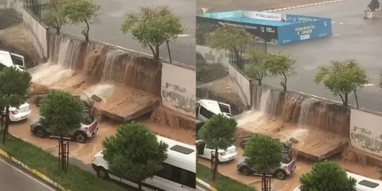Pendik’te istinat duvarını çöktüğü an