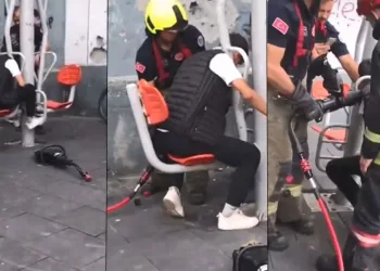 Spor aletine sıkışan genci itfaiye ekipleri kurtardı