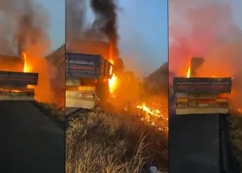 Seyir halindeki tır alev alev yandı