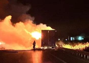 Metal yüklü tırın dorsesi alevlere teslim oldu