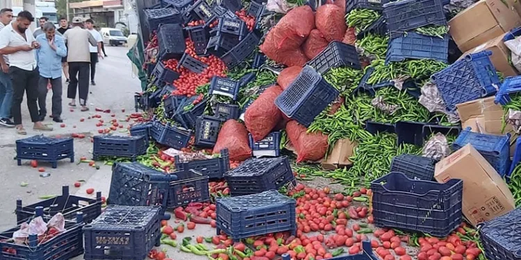 Kontrolden çıkan tır önce araçlara çarptı sonra devrildi