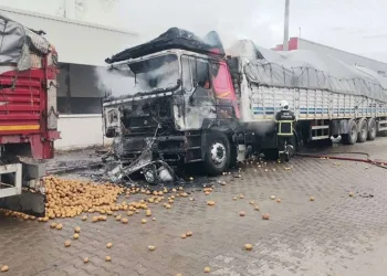 Patates yüklü tırın kupası yanarak küle döndü