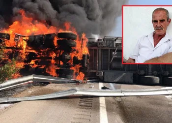 Süt taşıyan tır devrildi, sürücü yanarak hayatını kaybetti