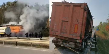 Seyir halindeki kamyonun lastikleri alev aldı