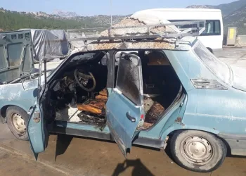 Otomobil alev aldı 3 kişi yaralandı 1 koyun telef oldu
