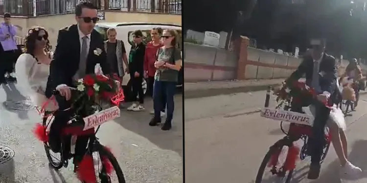 Bursa’da gelin almaya bisiklet konvoyu ile gittiler