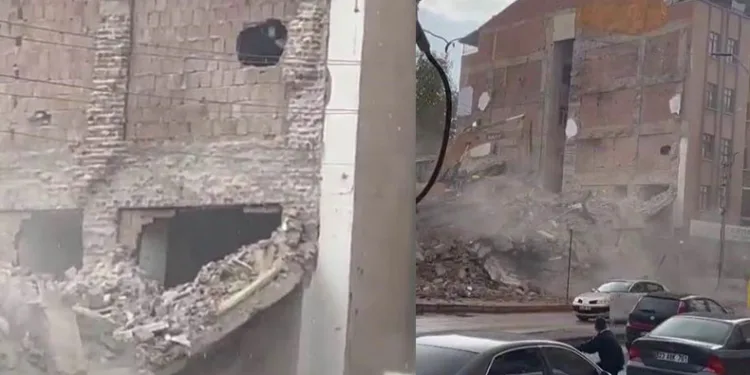 Hasarlı binayı yıkarken sağlam bina zarar gördü