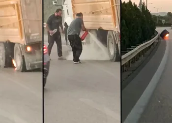 Bursa’da seyir halindeki kamyonun tekerleği uçtu
