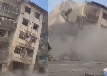 5 katlı bina titreşimle yıkıldı