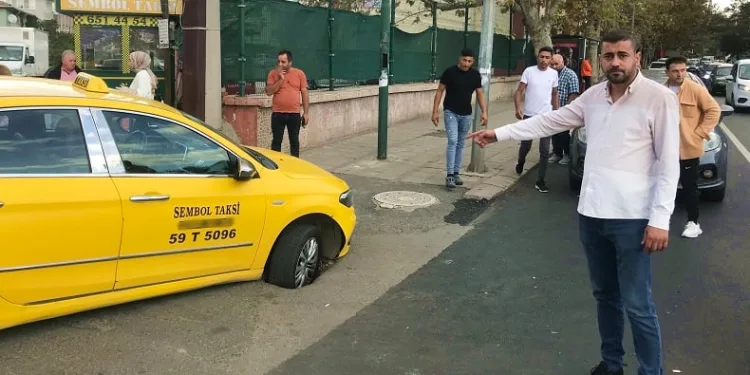 Ticari taksi çukura düştü, şoför isyan etti