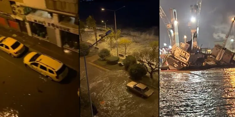 Bursa’da deniz taştı, gemi yan yattı