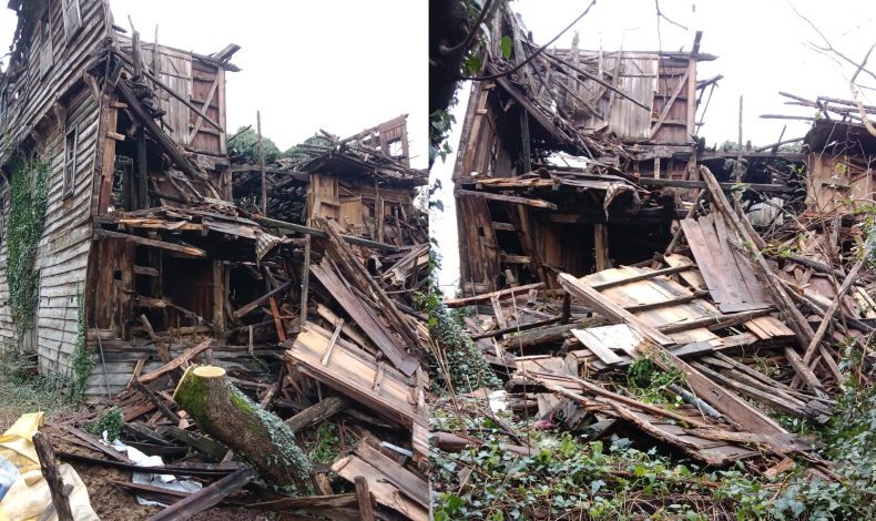 100 yıllık ahşap ev yıkıldı