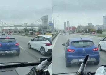 Sol şeritte ambulansa yol vermedi