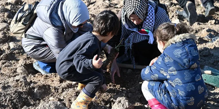 Gazzeli şehitler anısına yüzlerce fidan toprakla buluşturuldu
