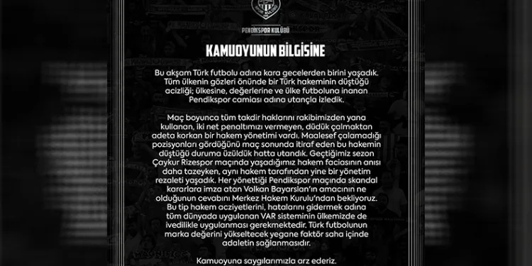 Pendikspor’dan hakemlere tepki
