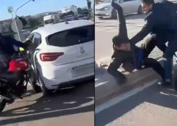 Bursa’da motosiklet sürücüsünü kaskıyla dövdü
