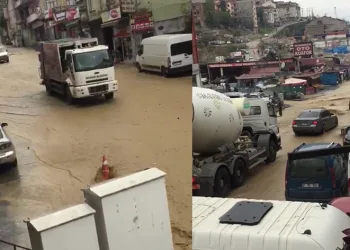 Trabzon’da su borusu patladı, yollar göle döndü