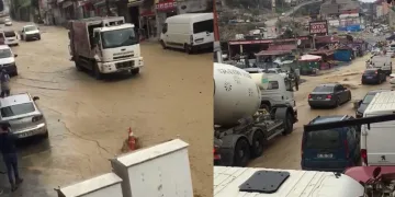Trabzon’da su borusu patladı, yollar göle döndü
