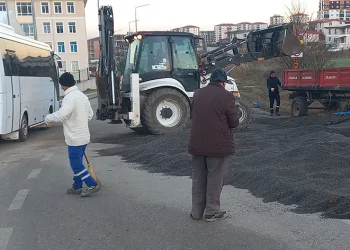 Yol, ayçiçeği harmanına dönüştü