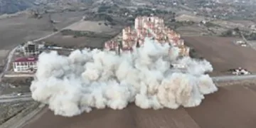 Ağır hasarlı binalar patlayıcılarla yıkılıyor