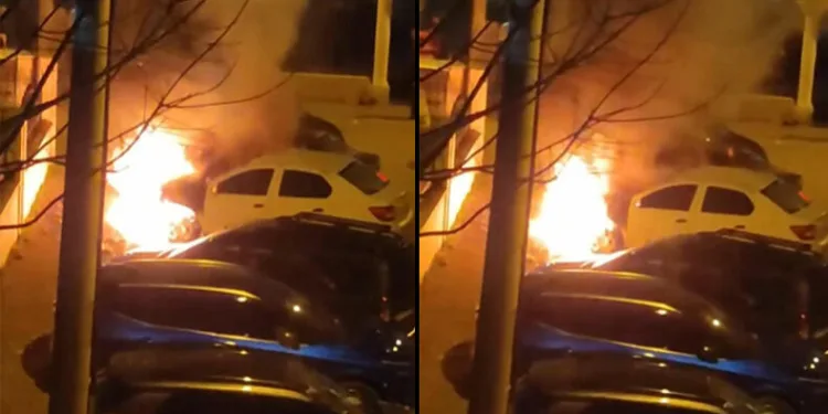 Bursa’da otoparktaki araç alev alev yandı