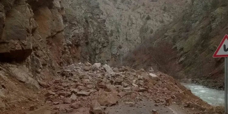 Artvin-Ardahan kara yolunda heyelan