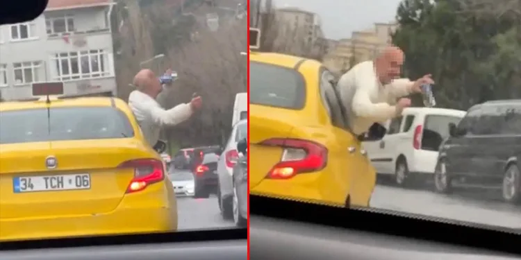 Taksinin camından sarktı, alkol aldı ve dans etti