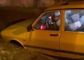 Freni patlayan otomobil gübre bataklığına saplandı
