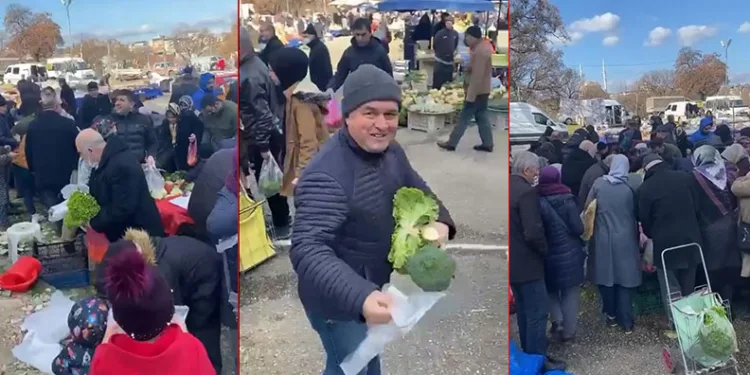 Bursa’da pazar tezgahını satın alıp vatandaşlara dağıttı