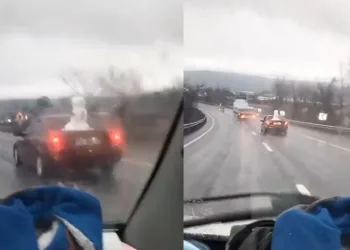 Bursa’da kar yağmayınca, kardan adamı arabasıyla gezdirdi