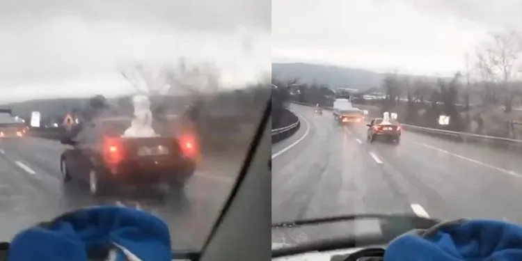 Bursa’da kar yağmayınca, kardan adamı arabasıyla gezdirdi