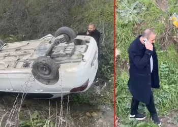 Bursa’da aracıyla takla atan şahıs, olayı espri yaparak anlattı
