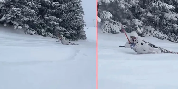 Telesiyej ile çıkarken dengesini kaybetti, sürünerek zirveye çıktı