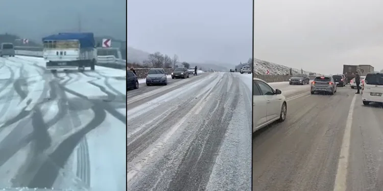 Yollar buz tuttu, araçlar yolda kaldı